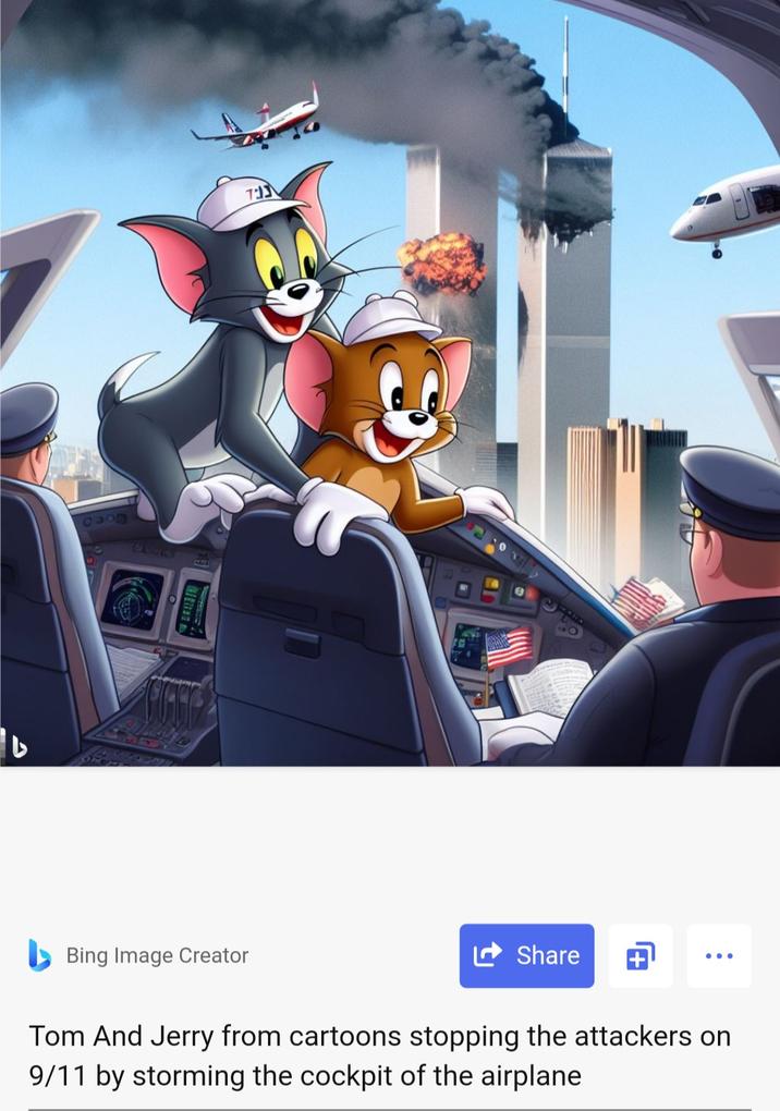 8300 733 Bing Image Creator TOUS AND GO Share Tom And Jerry from cartoons stopping the attackers on 9/11 by storming the cockpit of the airplane