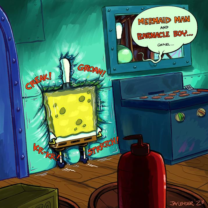 O C CREAK! KR-KRA 30 - GROAN! STRETCH! Isl MERMAID MAN BARNACLE BOY... W AND GRMBL... JAY LENDER 23