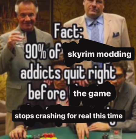 Fact: 90% of skyrim modding addicts quit right before the game stops crashing for real this time