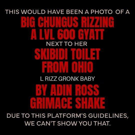 THIS WOULD HAVE BEEN A PHOTO OF A BIG CHUNGUS RIZZING A LVL 600 GYATT NEXT TO HER SKIBIDI TOILET FROM OHIO L RIZZ GRONK BABY BY ADIN ROSS GRIMACE SHAKE DUE TO THIS PLATFORM'S GUIDELINES, WE CAN'T SHOW YOU THAT.