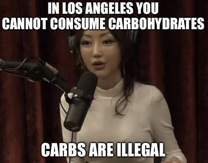IN LOS ANGELES YOU CANNOT CONSUME CARBOHYDRATES CARBS ARE ILLEGAL