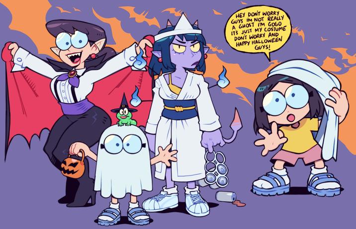 LIM 888 HEY DON'T WORRY GUYS IM NOT REALLY A GHOST I'M GOGO IT'S JUST MY COSTUME DON'T WORRY AND HAPPY HALLOWEEN GUYS!