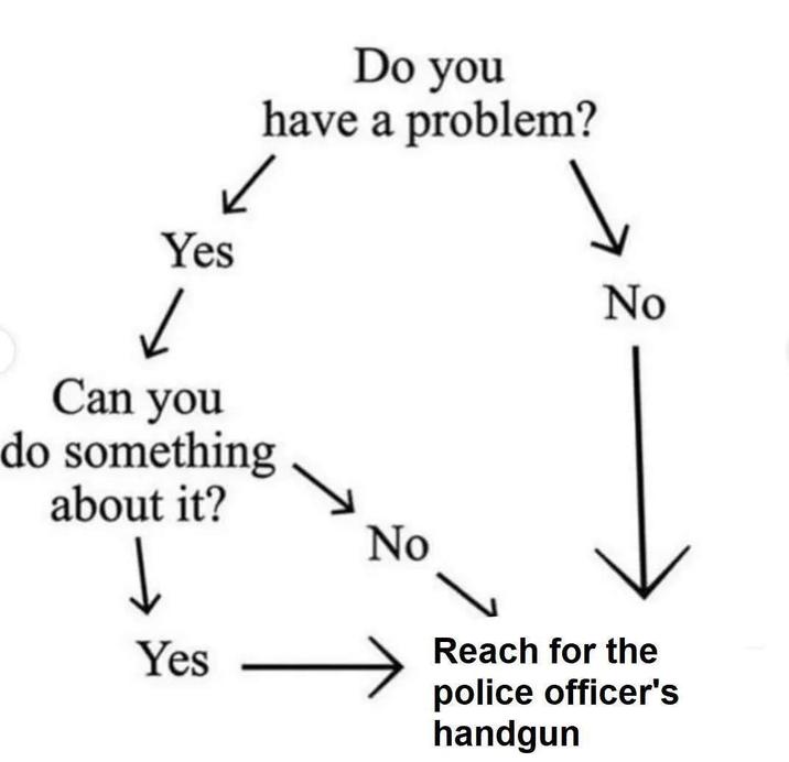 Yes Do you have a problem? ✓ Yes Can you do something about it? No No Reach for the police officer's handgun