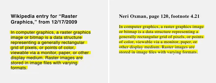 Wikipedia entry for "Raster Graphics," from 12/17/2009 In computer graphics, a raster graphics image or bitmap is a data structure representing a generally rectangular grid of pixels, or points of color, viewable via a monitor, paper, or other display medium. Raster images are stored in image files with varying formats. Neri Oxman, page 120, footnote 4.21 In computer graphics, a raster graphics image or bitmap is a data structure representing a generally rectangular grid of pixels, or points of color, viewable via a monitor, paper, or other display medium. Raster images are stored in image files with varying formats.