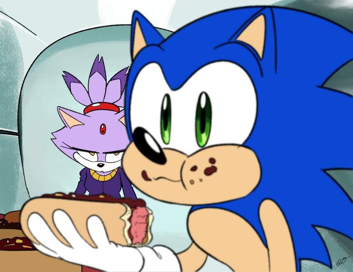 "when you're trying to eat but this blue hedgehog keeps getting in the way"