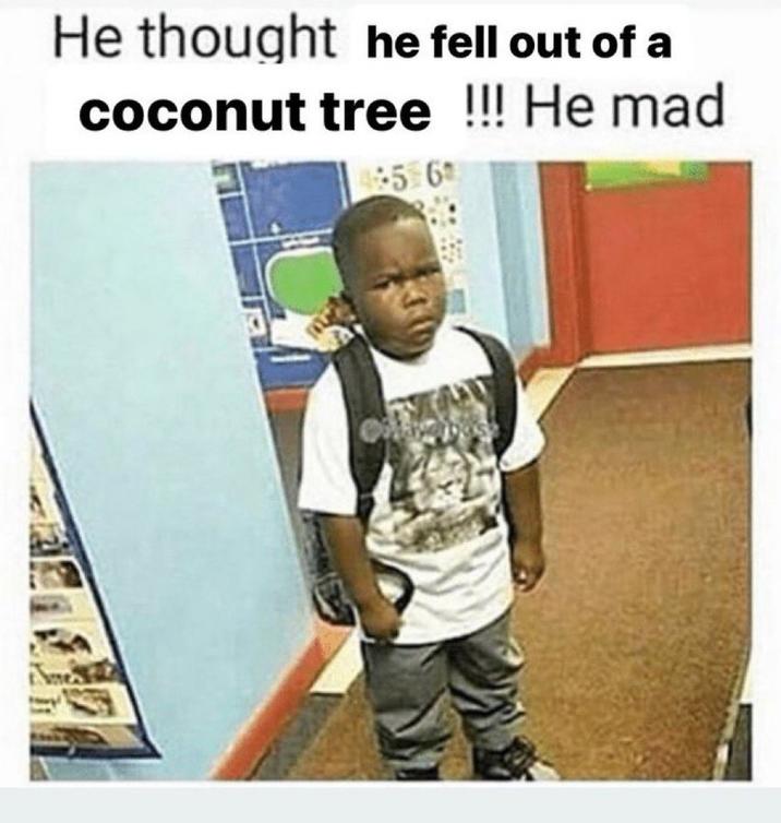 He thought he fell out of a coconut tree !!! He mad 4:56 88 O