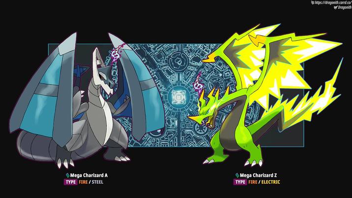 Mega Charizard A TYPE FIRE / STEEL Mega Charizard Z TYPE FIRE / ELECTRIC https://dragonith.carrd.co/ Dragonith