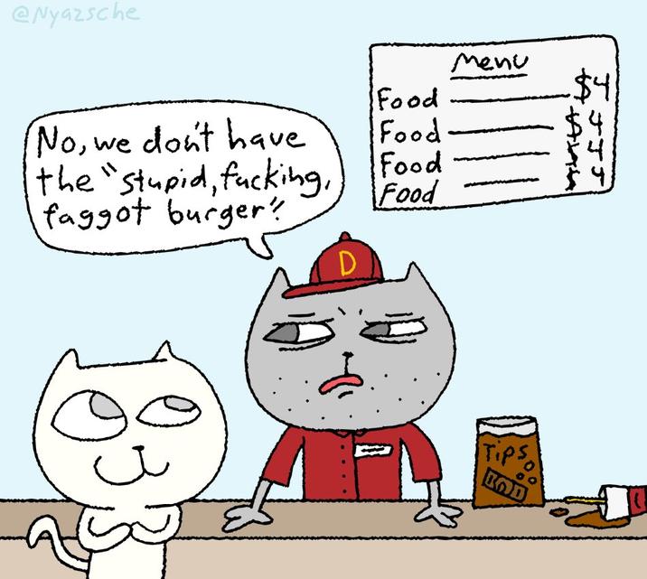 @Nyazsche No, we don't have the "Stupid, f------, f----- burger? ند D Food Food Food Food Menu Tips O BOD $4 AVAL J