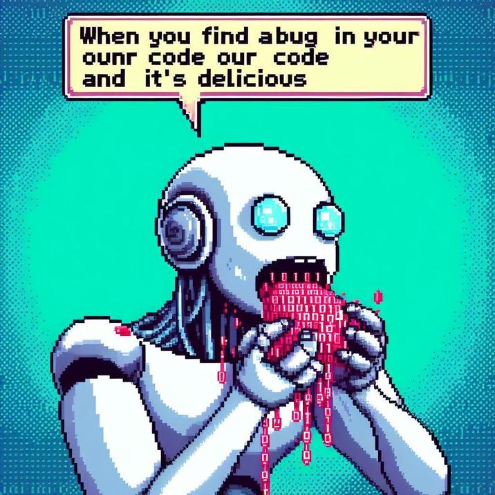 When you find abug in your ounr code our code and it's delicious 1 0 0101110