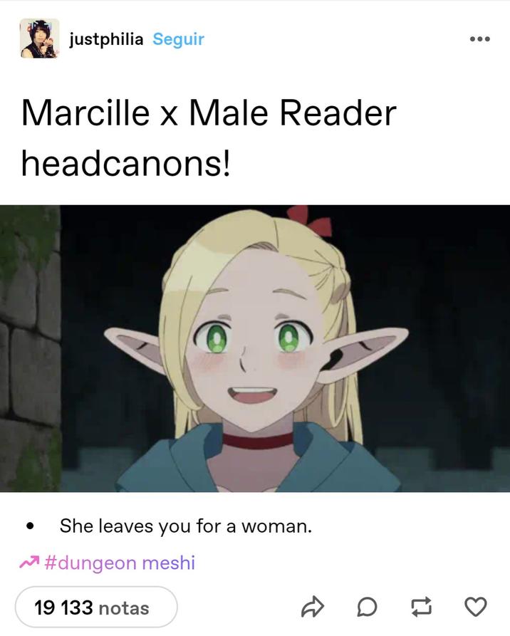 Marcille x Male Reader headcanons! She leaves you for a woman