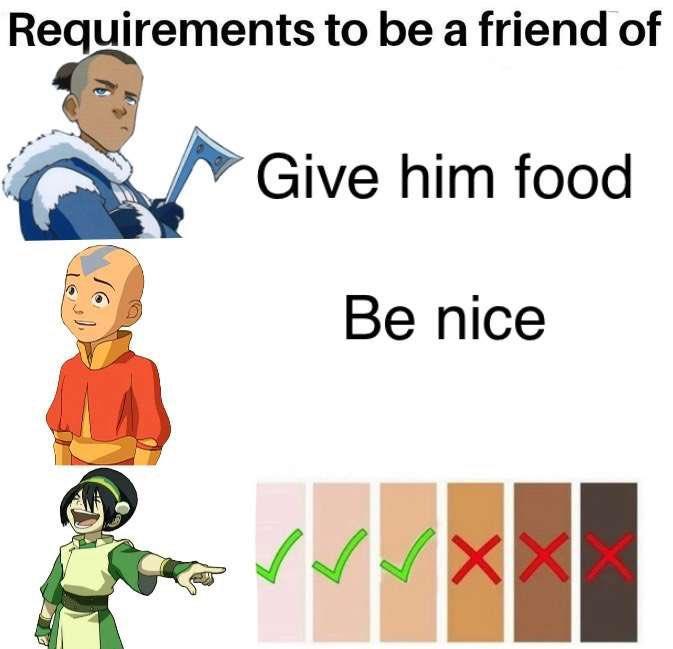 Requirements to be a friend of Give him food Be nice XX