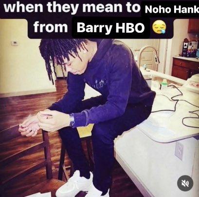 A "meme":https://knowyourmeme.com/memes/memes that uses the "phrasal template":https://knowyourmeme.com/memes/snowclone "When They Mean to X From Y." This meme references when the characters in _Barry_ are mean to NoHo Hank, using an image of "rapper":https://knowyourmeme.com/memes/cultures/rap-hip-hop KanKan sitting on a kitchen counter.