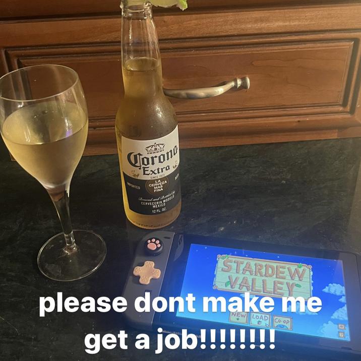 Corona IMPORTED Extra SINCE 1925 CERVEZA MAS FINA Brewed and Boccidly A MODELO CERVECERIA MEXICO 12 FL. OZ. STARDEW WALLEY please dont make me NEW LOAD CO-OP Co-op get a job!!!!!!!!