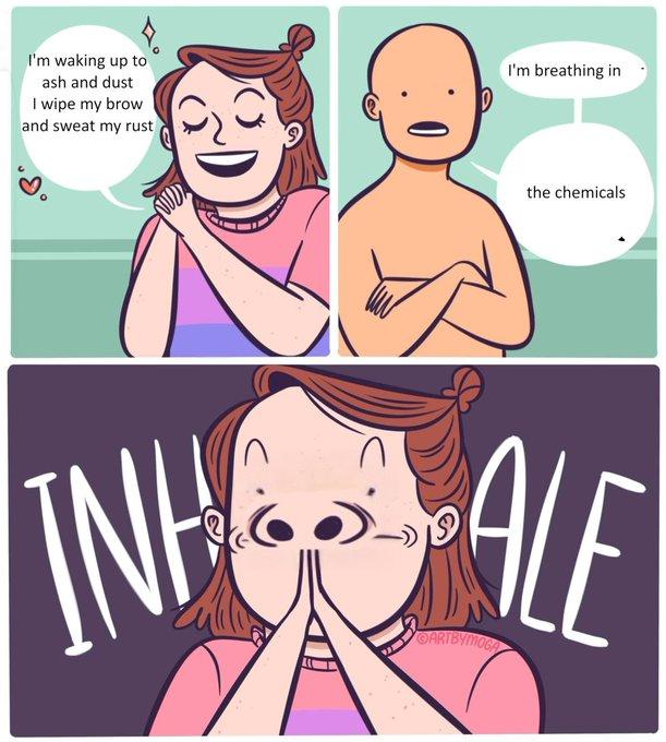 I'm waking up to ash and dust I wipe my brow and sweat my rust I'm breathing in the chemicals IN ALE ARTBYMOGA