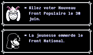 * Allez voter Nouveau Front Populaire le 30 juin. * La jeunesse emmerde le Front National.