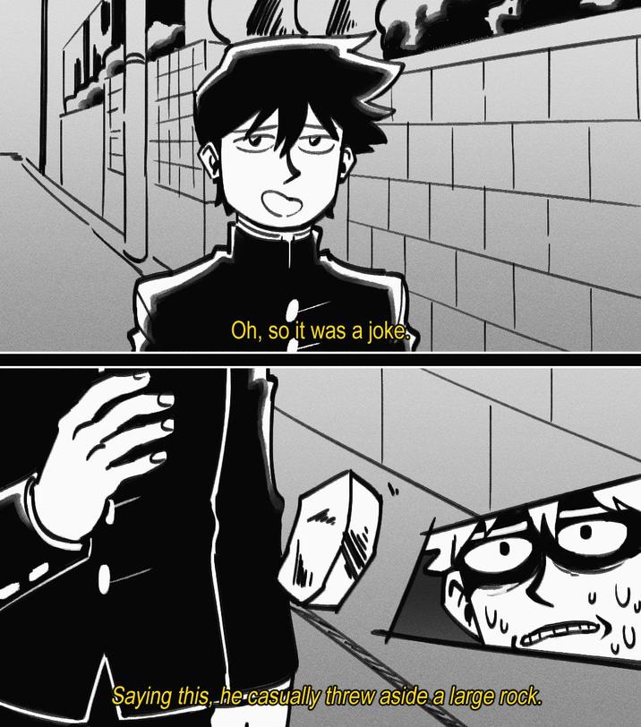 Oh, so it was a joke ඊට Saying this, he casually threw aside a large rock. U