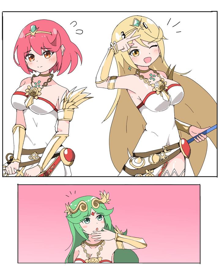 Pyra and Mythra wearing Palutena's outfit | Nintendo | Know Your Meme