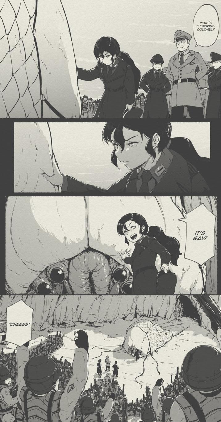 *CHEERS* WHAT'S IT THINKING, COLONEL? IT'S GAY!