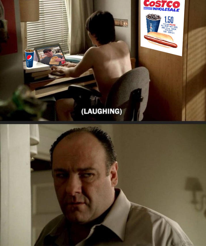 (LAUGHING) COSTCO WHOLESALE 1.50 POL PLUS ALL BEEF HOT OOG AND 20. SODA 530-850 cal.