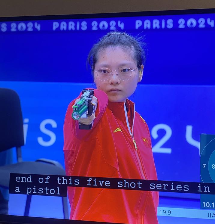 $ 2024 PARIS 2024 PARIS 2024 iS is 24 7 8 end of this five shot series in a pistol 10.1 19.9 JIA