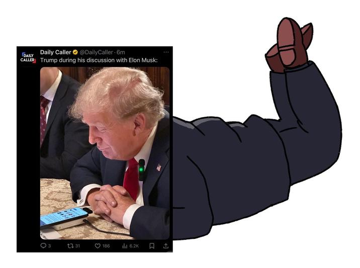 Daily Caller @DailyCaller 6m DAILY CALLER Trump during his discussion with Elon Musk: ㅁ 3 31 186 ill 6.2K 口 ↑ Wax
