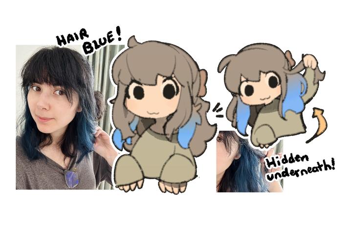 HAIR BLUE! 0 Hidden underneath!
