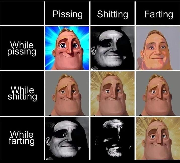 While pissing While s------- While farting Pissing S------- Farting