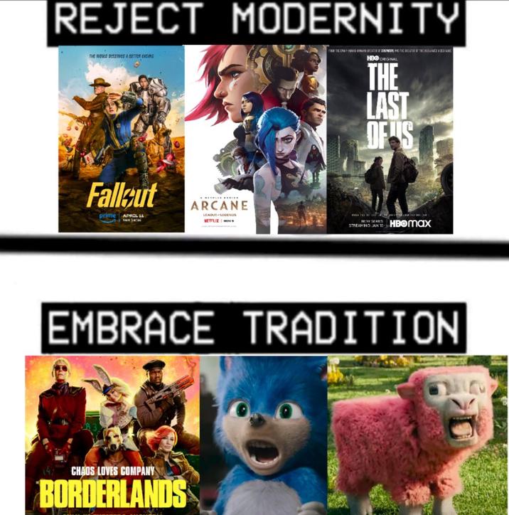 REJECT MODERNITY THE RCO DESERVES A BETTER ENDING Fallout prime APRIL 11 Now Se FOR THE DATED THE BREATHE LINED HBO ORIGINAL THE LAST DENS ARCANE LEAGUE LEGENDS NETFLIX Hove NEW SERES STREAMING JAN 15 HBOmax EMBRACE TRADITION CHAOS LOVES COMPANY BORDERLANDS