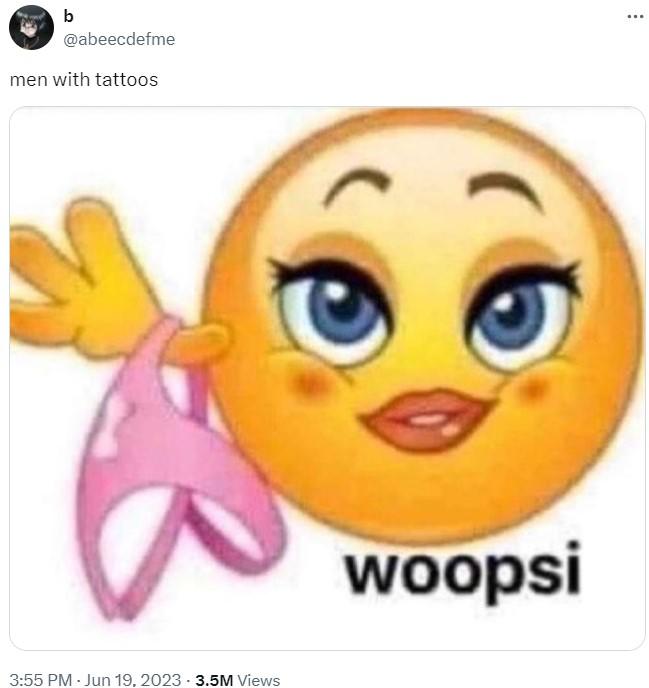 Men With Tattoos Woopsi Emoji Holding Panties Emoji Know Your Meme