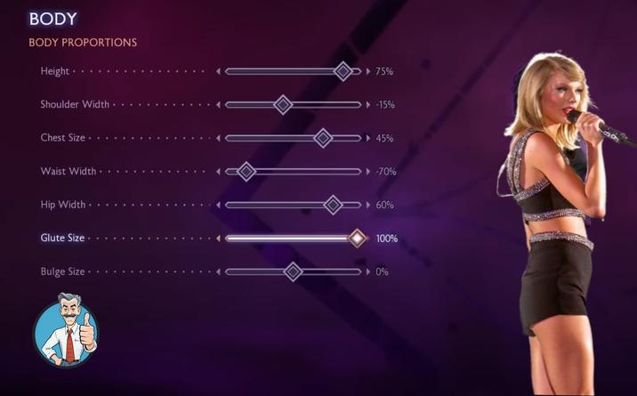 BODY BODY PROPORTIONS Height⚫ ⚫ Shoulder Width ⚫ ‣ 75% Chest Size.. -15% 59 45% Waist Width⚫ · -70% Hip Width.. Glute Size. Bulge Size ⚫ 60% 100% 0%