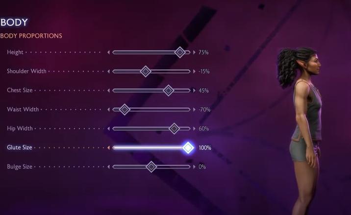 BODY BODY PROPORTIONS Height⚫ ➤ 75% Shoulder Width ‣ -15% Chest Size ▸ 45% Waist Width - -70% Hip Width. Glute Size. Bulge Size ‣ 60% 100% 0%
