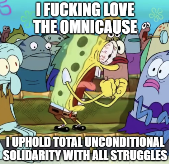 I F------ LOVE THE OMNICAUSE IUPHOLD TOTAL UNCONDITIONAL SOLIDARITY WITH ALL STRUGGLES