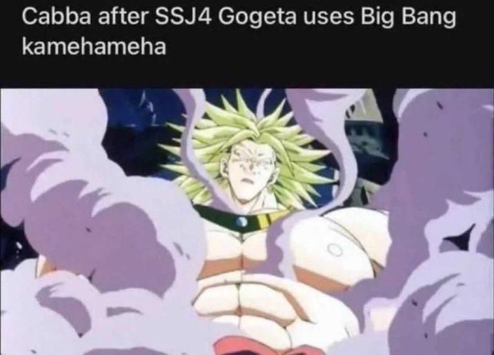 Cabba after SSJ4 Gogeta uses Big Bang kamehameha