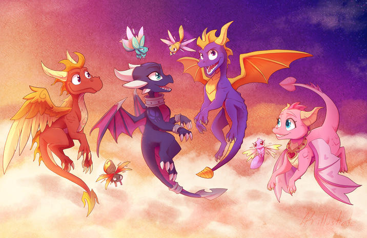 I was thinking Ember would make for a good feathery dragon, but Flame works too. Plus it adds another thing to differentiate him from Spyro.
Art by Aurum K. on Bluesky, click that source link and support them. They also have a web-comic called "Chimeran Legends".