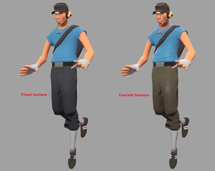 Comparison of BLU Scout's pants textures