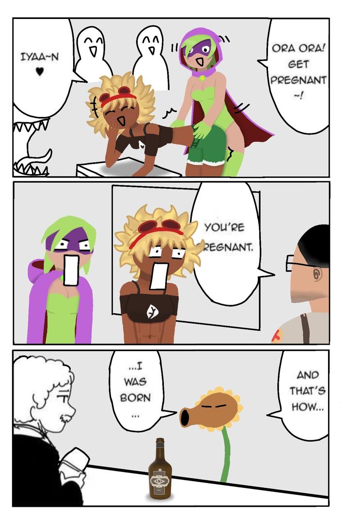 Ora Ora Get Pregnant meme featuring Green Shadow and Solar Flare from the 2016 mobile card game _Plants vs. Zombies Heroes_