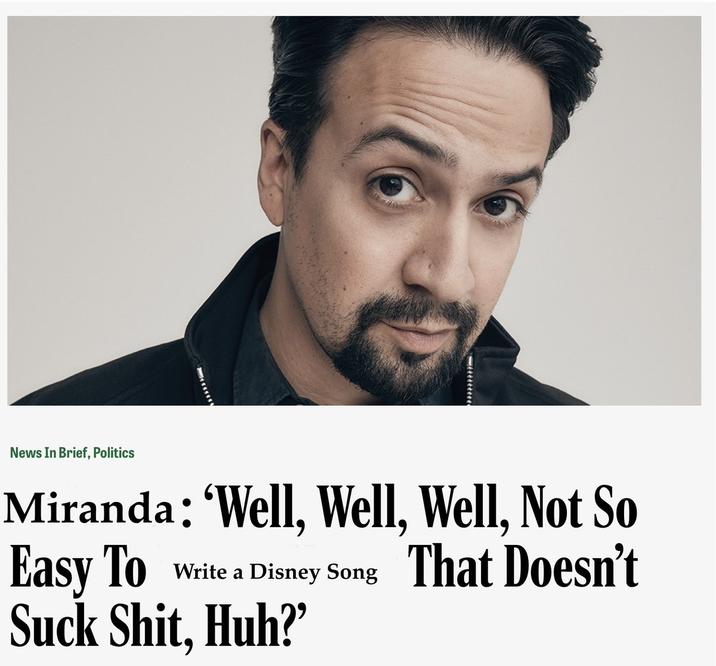 News In Brief, Politics Miranda: 'Well, Well, Well, Not So Easy To Write a Disney Song That Doesn't Suck S---, Huh?'