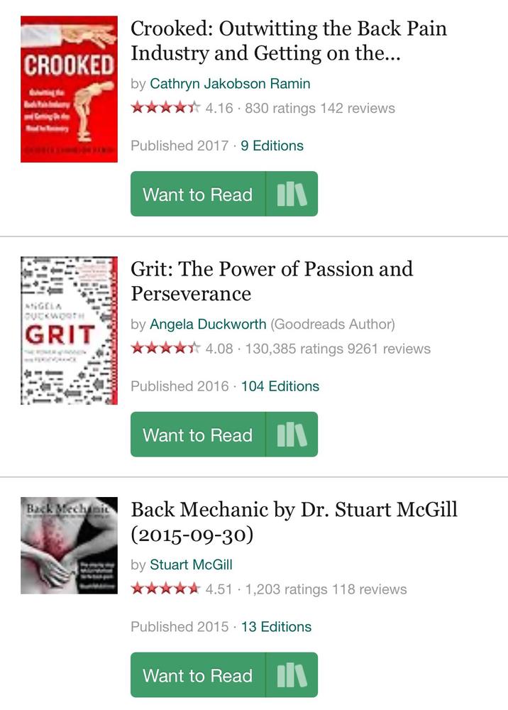 A screenshot from the Goodreads account of Luigi Mangione, the suspected "UnitedHealthcare CEO shooter":https://knowyourmeme.com/memes/events/assassination-of-unitedhealthcare-ceo-brian-thompson, showing that he read books related to back pain. Many believe that his history of back issues might have radicalized him to murder the healthcare executive Brian Thompson.