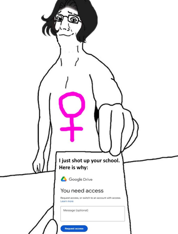 A Notejak meme about Natalie Rupnow not making access to her manifesto on her Google Drive public.