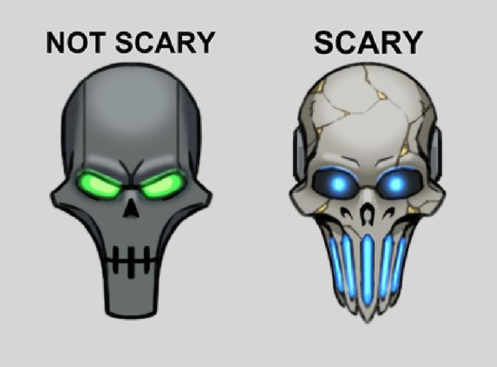 A Warhammer 40000 meme based on the Not Scary / Scary Skull meme format