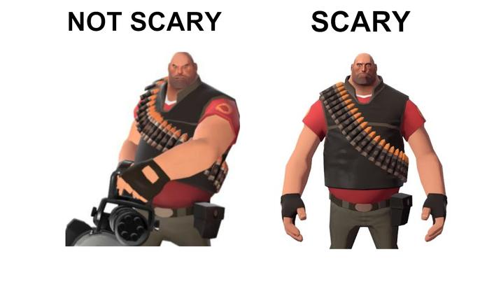 A Team Fortress 2 meme based on the Not Scary / Scary Skull meme format