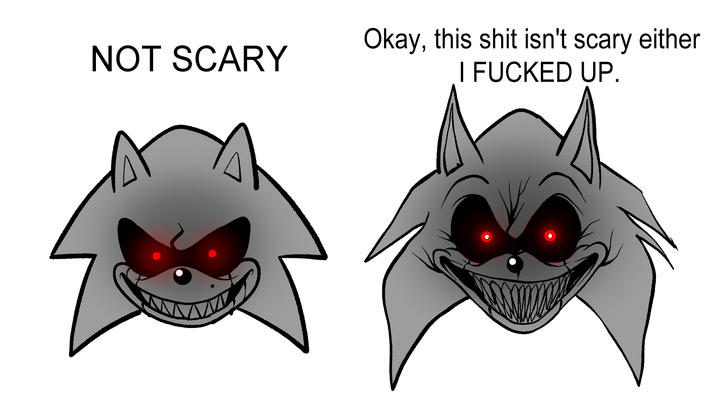 A Sonic.exe meme based on the Not Scary / Scary Skull meme format