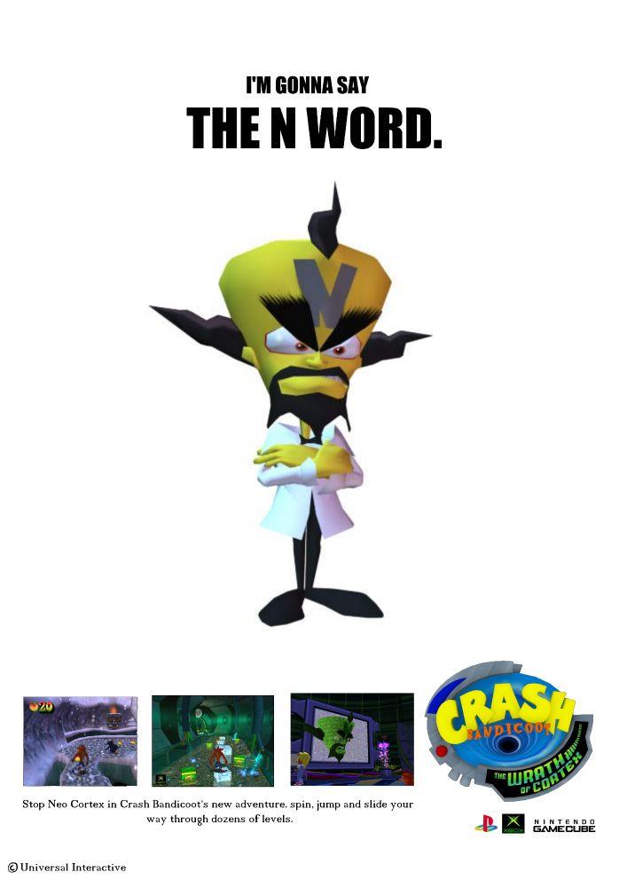 I'M GONNA SAY THE N WORD. Stop Neo Cortex in Crash Bandicoot's new adventure. spin, jump and slide your way through dozens of levels.. Universal Interactive NDICOOR WRATH B NINTENDO GAMECUBE