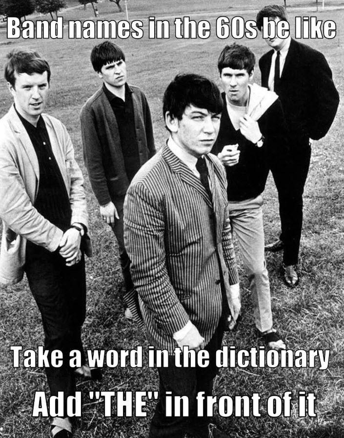 Band names in the 60s be like Take a word in the dictionary Add "THE" in front of it