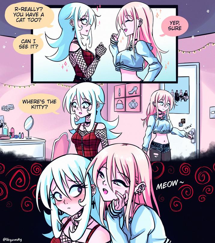 @Veguinsky 10.00 R-REALLY? YOU HAVE A CAT TOO? CAN I SEE IT? WHERE'S THE KITTY? A URGIS D WALPURG MEOW~ G 122 YEP, SURE : LOCK"