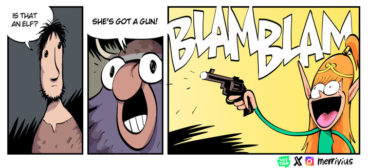 IS THAT AN ELF? SHE'S GOT A GUN! LAMBIAM WEB TOON X merrivius