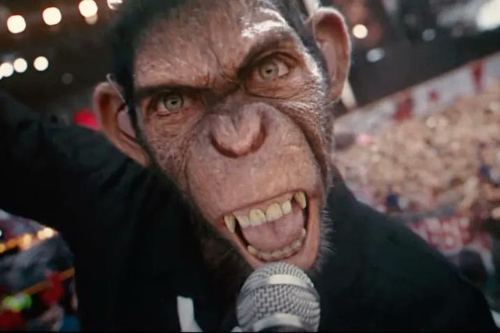 The image of a CGI monkey singing into a microphone that was used as the promo pic for "British":https://knowyourmeme.com/memes/british-people-briish popstar Robbie Williams' biopic "Better Man."