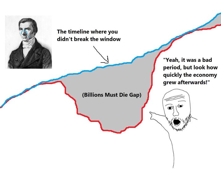The timeline where you didn't break the window (Billions Must Die Gap) "Yeah, it was a bad period, but look how quickly the economy grew afterwards!"
