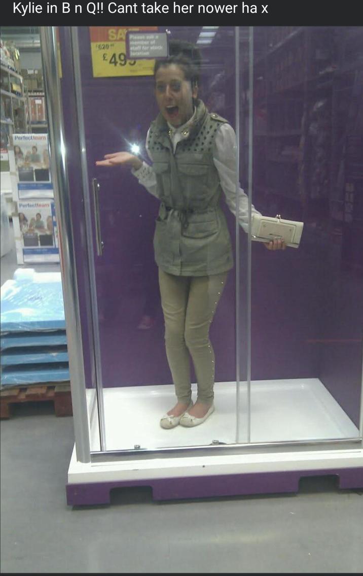 Kylie in B n Q!! Cant take her nower ha x SA 620- staff for stack location £495 Perfectioam Perfectteam