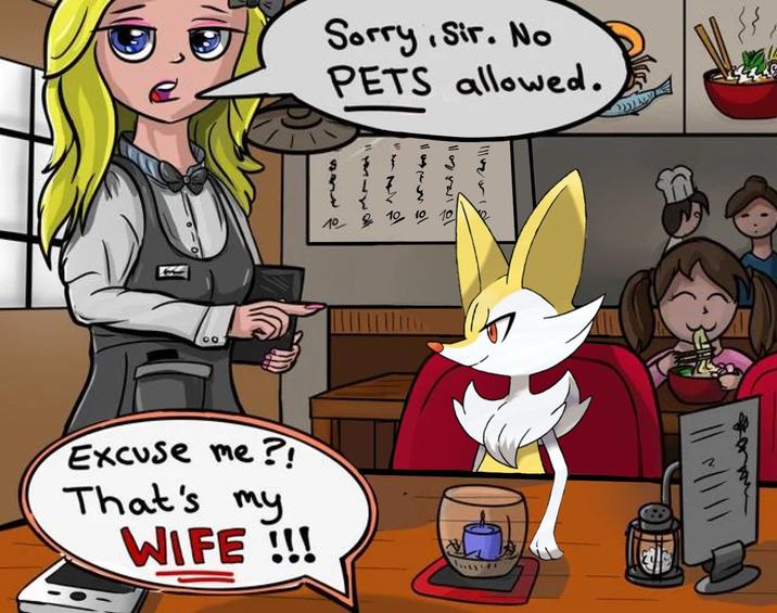 Sorry, Sir. No PETS allowed. M 10 ☑ ام Excuse me?! That's my WIFE !!!